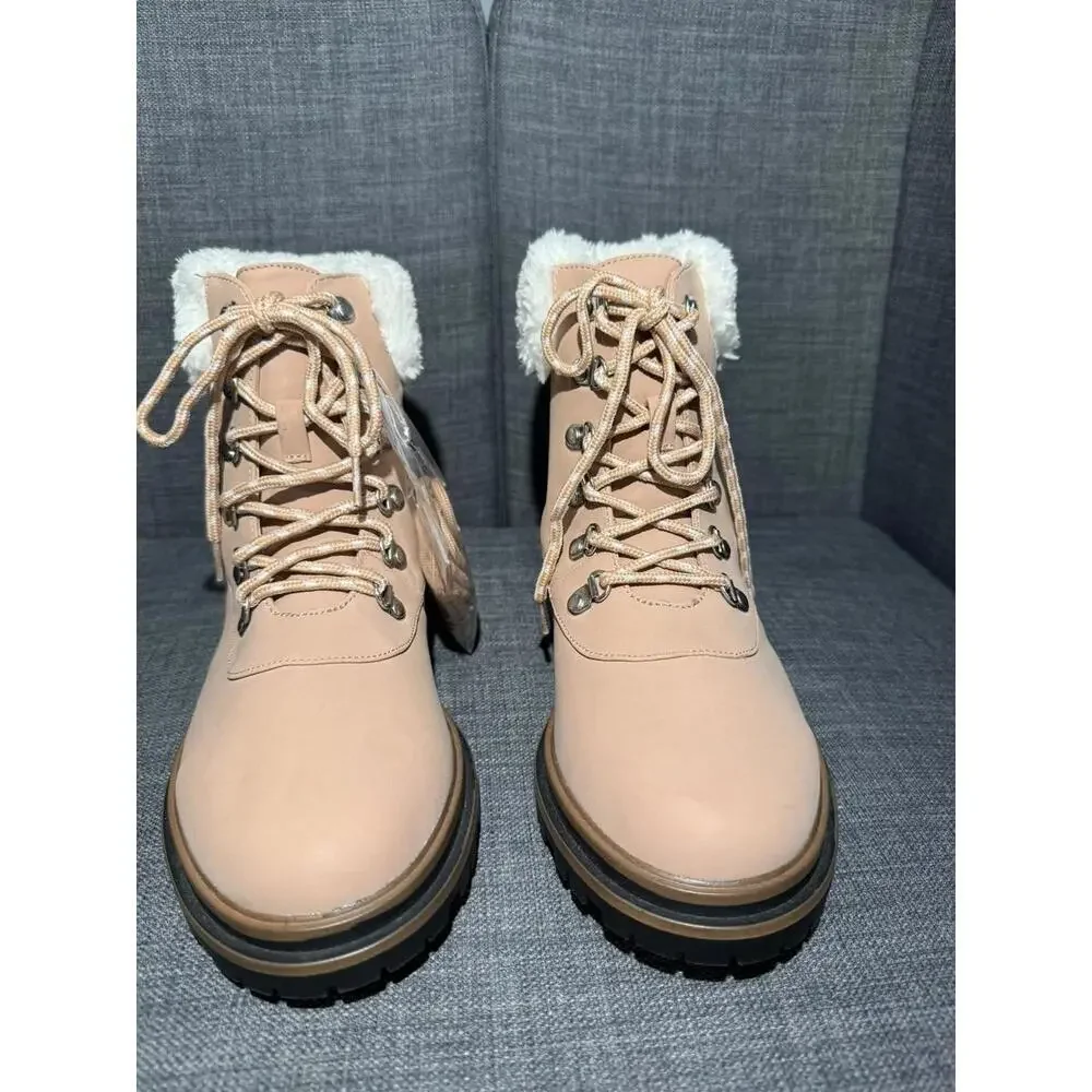 Torrid Boots Womens Size 8W Beige Faux Shearling Lace Up Winter‎ Hiking Fur Trim
